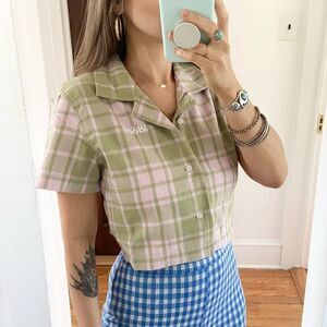 BSR By Samii Ryan My Way Plaid Crop Button Down Size XS NWT